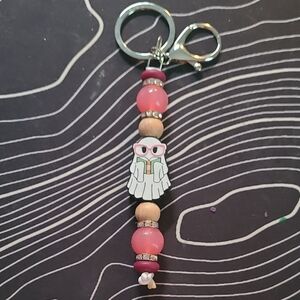 Owl Beaded Keychain with Pink Accents